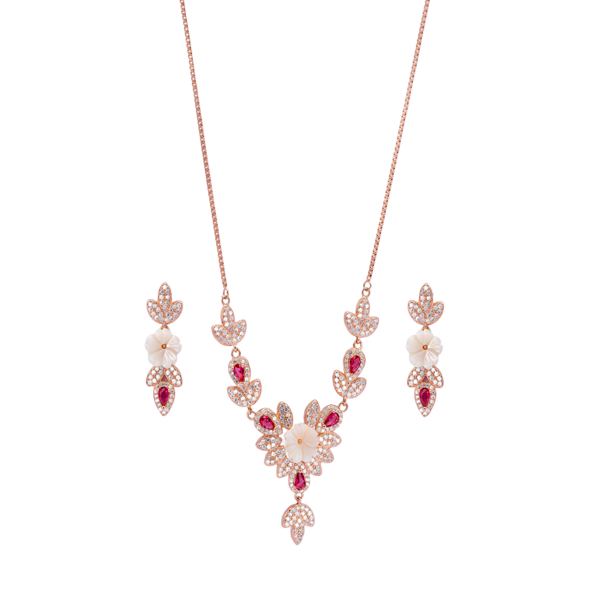 Rose Floral Chain Necklace Set