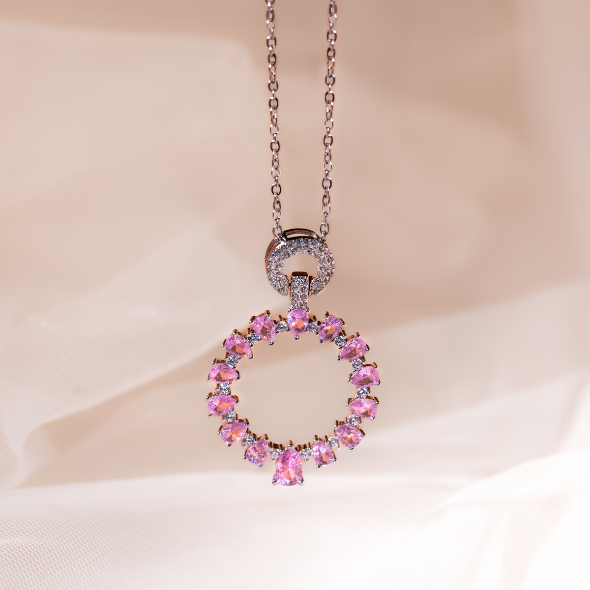 Pink Circle Silver Chain