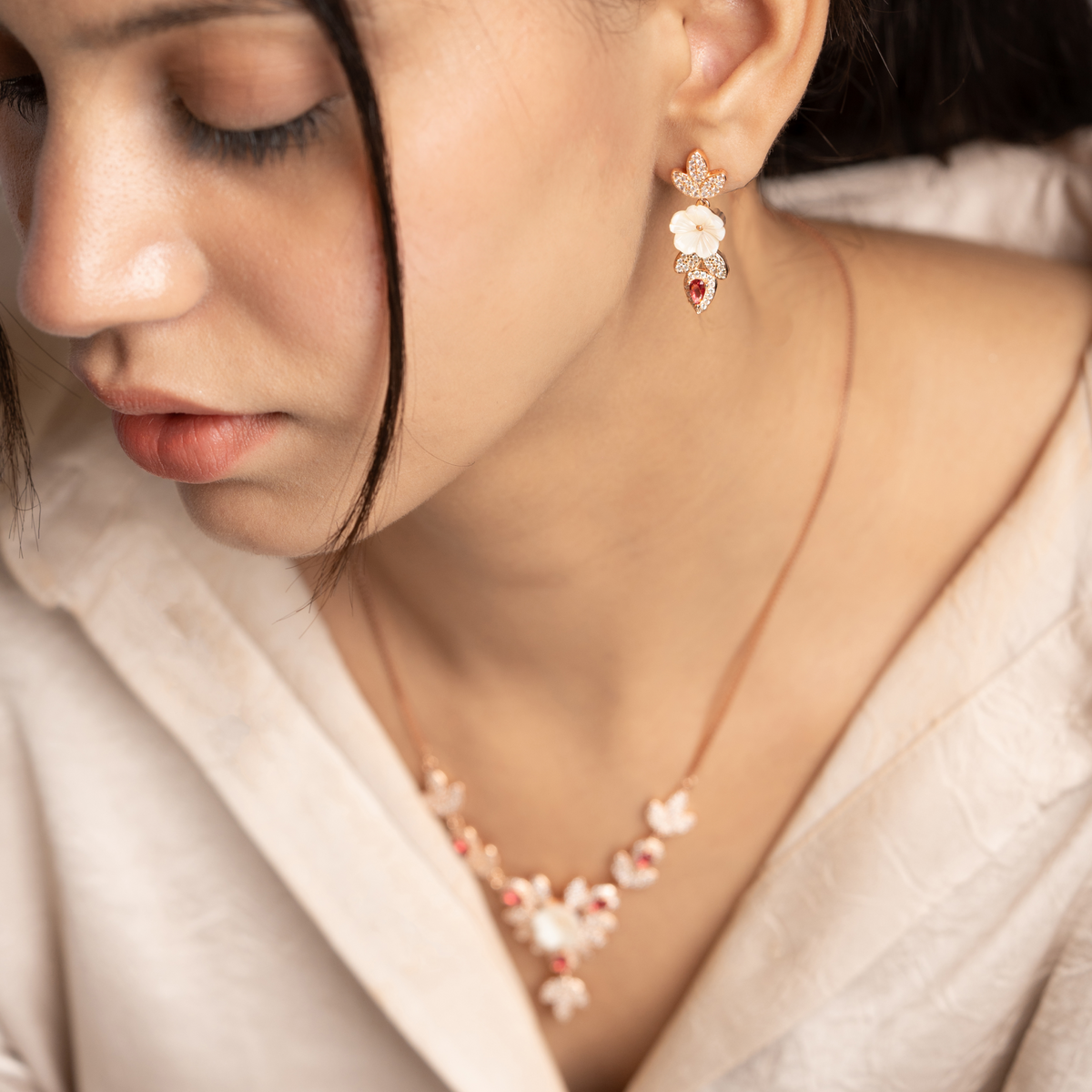Rose Floral Chain Necklace Set